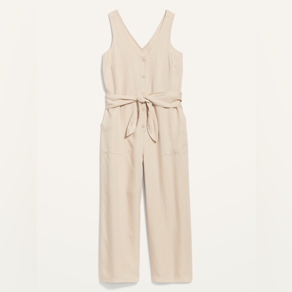 Old Navy Cream Button-Front Jumpsuit